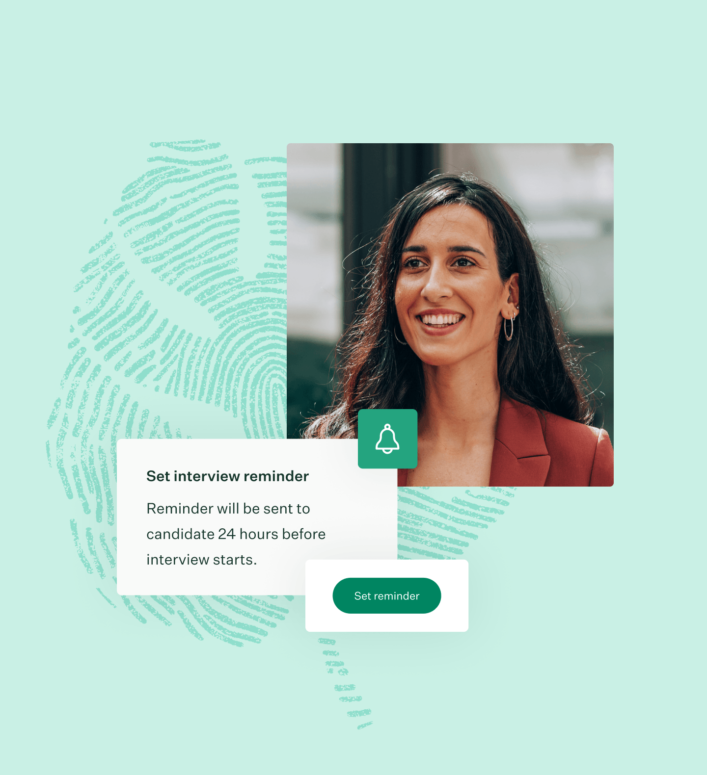 Set automated interview reminders collage of ui and woman smiling